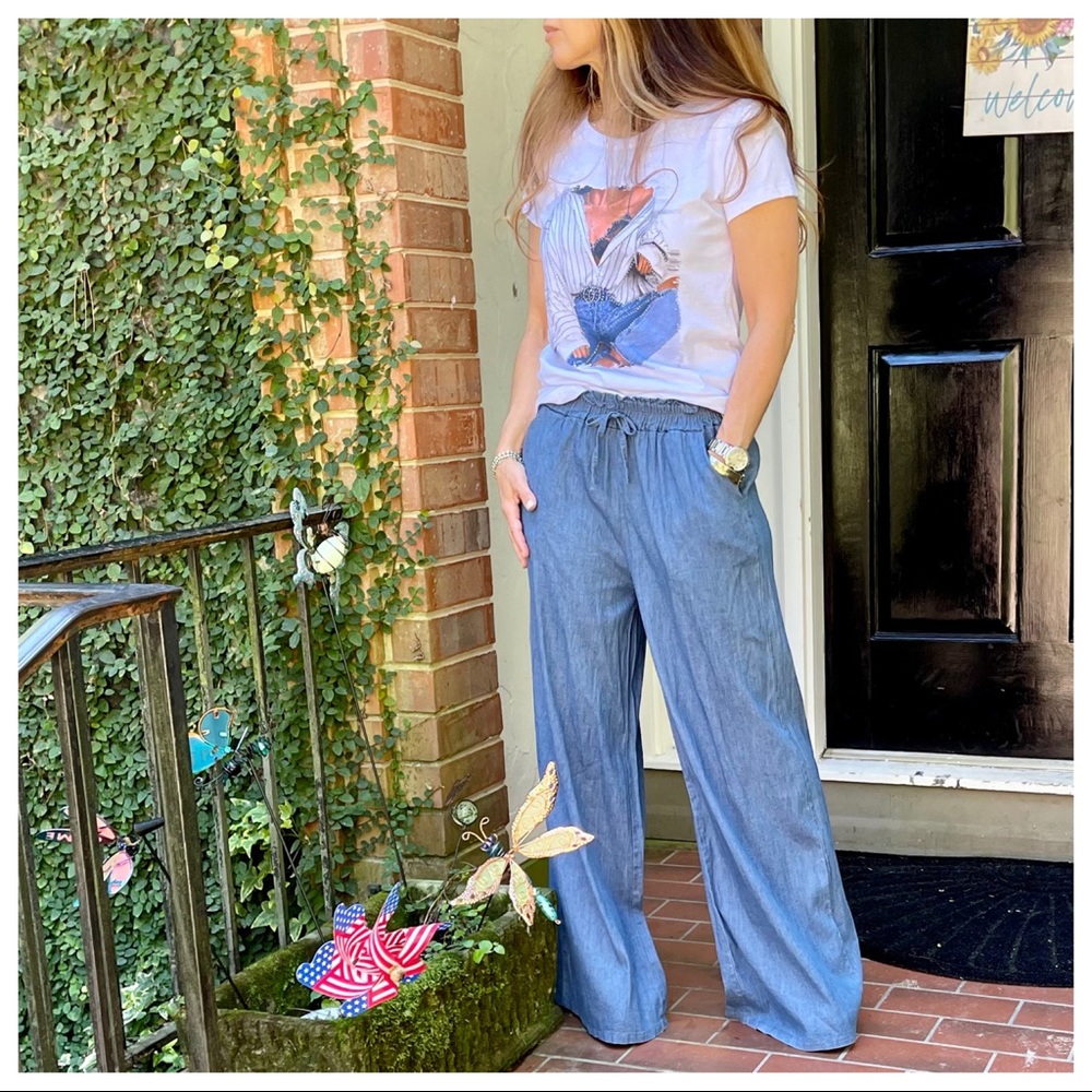 Made in Italy Wide leg side pockets light jeans - Picture 5 of 10